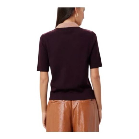 Tory Burch Polo Top Crochet Collar in Burgundy Merino Wool Size Small - Picture 2 of 9